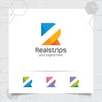 Digital logo letter R design vector with modern colorful pixel for technology, software, studio, app, and business.
