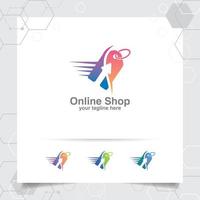 Shopping logo design vector concept of price tag icon and arrow symbol for online shop, marketplace, e-commerce, and online store.