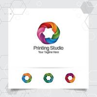 Colorful circle logo design with concept of 3D geometric circle . Abstract colorful vector element used for printing and technology.