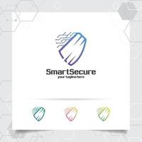 Security shield logo design with concept of protection shield vector and technology icon for data privacy, anti virus and system security.