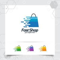 el concepto de diseño del logotipo de la bolsa de compras del icono de la tienda en línea y el vector de símbolo rápido utilizado para comerciantes, comercio electrónico y supermercados.