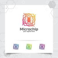 Technology digital logo vector design with concept of microchip icon for programmer, technology community, application software, and engineer.