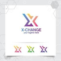 vector de diseño de letra x de logotipo digital con icono de píxel colorido moderno para tecnología, software, estudio, aplicación y negocios.