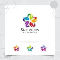 concepto de diseño de logotipo de estrella del elemento de símbolo de flecha, logotipo de vector de estrella colorido utilizado para impresión, estudio y tecnología.