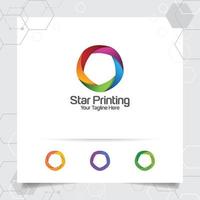 concepto de diseño de logotipo de estrella de símbolo de bucle conectado, logotipo de vector de estrella colorido utilizado para impresión, estudio y tecnología.