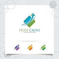 diseño del logo de la cruz cristiana con el concepto de símbolo religioso. icono de vector cruzado para iglesia, bautismo,