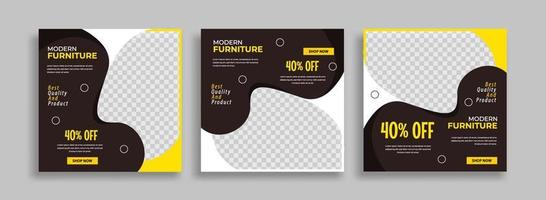 Set of Editable minimal square banner template. Blue yellow white background color with geometric shapes for social media post and web internet ads. Vector illustration