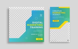 Set of Editable minimal square banner template. Blue yellow white background color with geometric shapes for social media post and web internet ads. Vector illustration