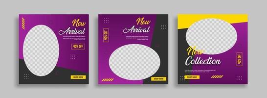 Set of Editable minimal square banner template. Blue yellow white background color with geometric shapes for social media post, story and web internet ads. Vector illustration