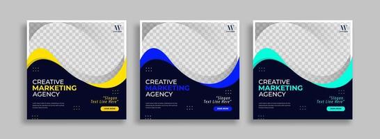 Set of Editable minimal square banner template. Blue yellow white background color with geometric shapes for social media post and web internet ads. Vector illustration