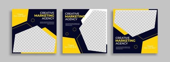 Set of Editable minimal square banner template. Blue yellow white background color with geometric shapes for social media post and web internet ads. Vector illustration