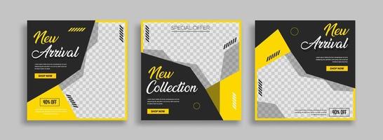 Set of Editable minimal square banner template. Blue yellow white background color with geometric shapes for social media post, story and web internet ads. Vector illustration