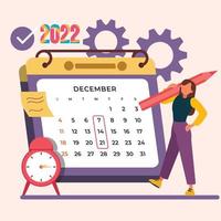 December month in calendar in 2022. Desktop Calendar Vector Template. Vector colorful illustration.