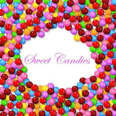 Cloud shape background with various sweet candy on frame