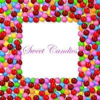 Square background with various sweet candy on frame vector