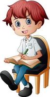 Little boy sitting in the chair with holding a book vector