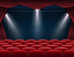 Premium red curtains stage, theater or opera background with spotlight vector