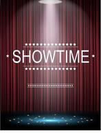 Vector illustration of Showtime background with curtain illuminated by spotlights