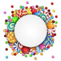 Sweet candies background with blank sign vector