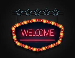 Welcome signboard retro style with light frame vector