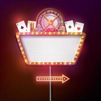 Casino signboard retro style with light frame vector