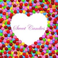 Love background with various sweet candy on frame vector