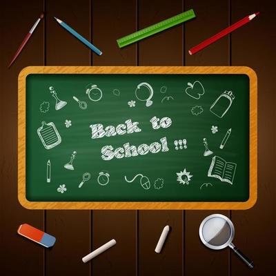 Welcome back to school background with doodle in chalkboard