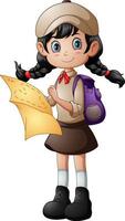 Scout girl standing with holding a map vector