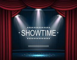 Vector illustration of Showtime background with curtain illuminated by spotlights