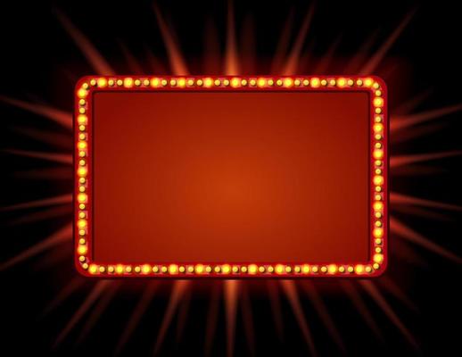 Signboard retro style with lamps. Vintage banner with light bulbs