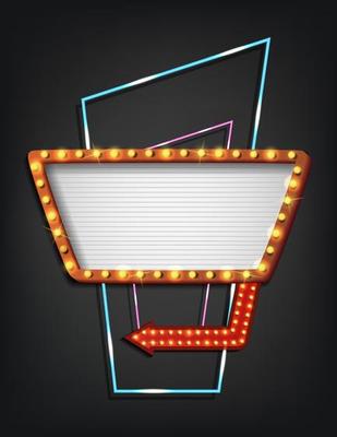 Signboard retro style with lamps. Vintage banner with light bulbs