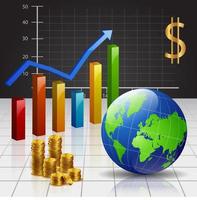 Bar chart infographic template with globe and coin vector