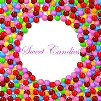 Round background with various sweet candy on frame vector