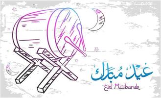 Eid mubarak greeting card on doodle style vector