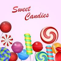 dulce caramelo colorido sobre fondo rosa. ilustración 3d vector