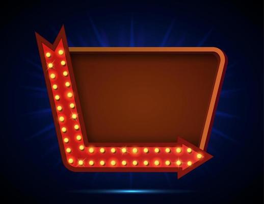 Signboard retro style with lamps. Vintage banner with light bulbs