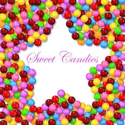 Star background with various sweet candy on frame