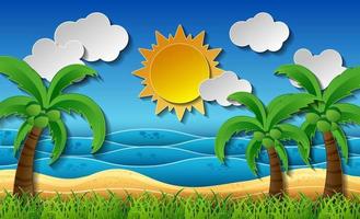 Tropical beach paper art style vector