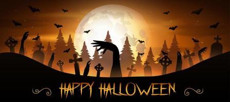 Halloween background with zombies hand and the moon vector