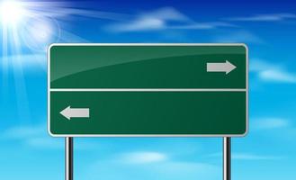 Blank green traffic road sign on sky background vector