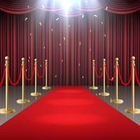 Vector illustration of Red carpet and curtain and barrier rope in glow of spotlights