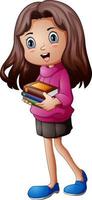 Vector illustration of a happy girl cartoon holding a book