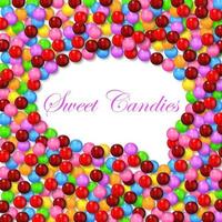 Comic style bubble background with various sweet candy on frame vector
