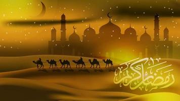 Islamic Background with Desert and Mosque for Ramadan and Eid vector
