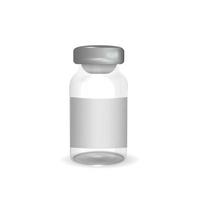 Vector banner with 3d realistic bottle. COVID-19 coronavirus vaccine. Closeup isolated on white background. Drug ampoule design template, clipart, mockup.