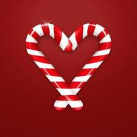 Candy cane in the shape of a heart on a red background with a shadow. Vector illustration for the design of flyers, banners