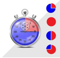 Vector stopwatch, timer. Classic stopwatch EPS 10 vector. Glass reflections, earth shadow with ring spacing in red and blue. Illustration for the design of the time interval.