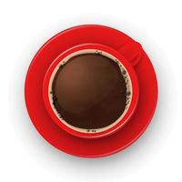 taza roja realista con espuma de café. vector