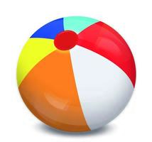 beach ball glossy with shadow and highlights vector illustration. Colorful white, red, yellow and blue beach ball on a white background.