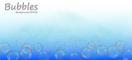 Soap bubbles on a blue background. Vector realistic illustration. label for children's soap toys.